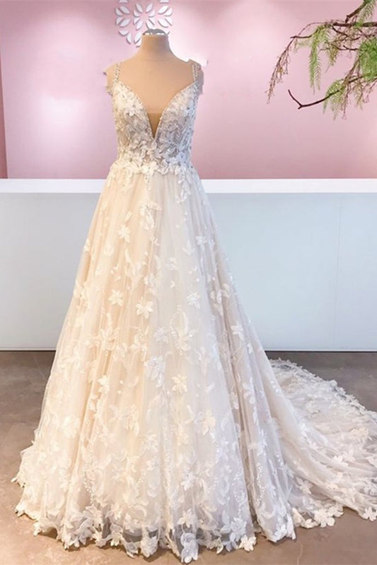A-Line Vintage Sweetheart Wedding Dress with Lace Tulle Appliques
