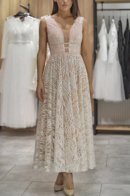 Charming Sleeveless V-Neck Prom Dress Long Sequins Online