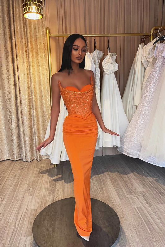 Gorgeous Orange Strapless Sleeveless Mermaid Prom Dress With Sequins