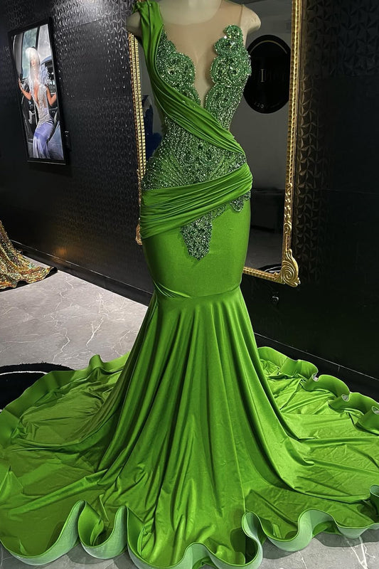 Modern Green Sleeveless Scoop Prom Dress Mermaid Long With Beadings