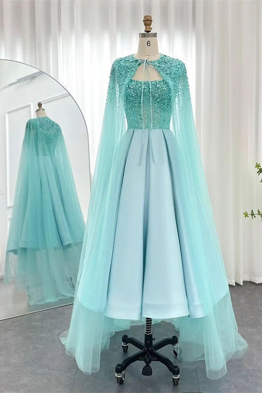 Modern Strapless Prom Dress With Tulle Cape Beadings Pearls Online