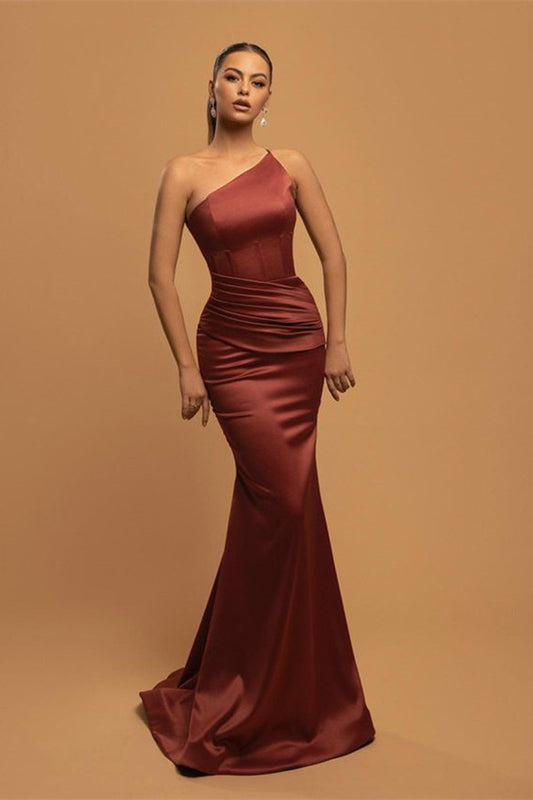 Gorgeous Cabernet One Shoulder Prom Dress Long Mermaid With Pleats