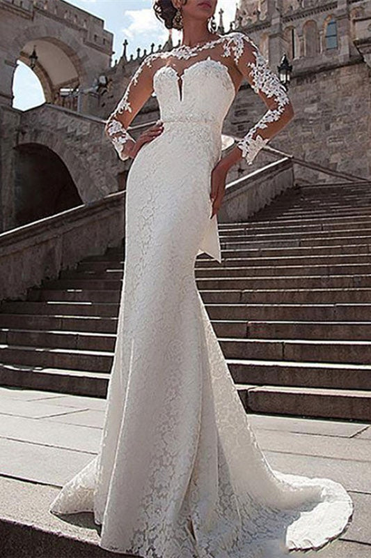 Mermaid Wedding Dress with Long Lace Sleeves