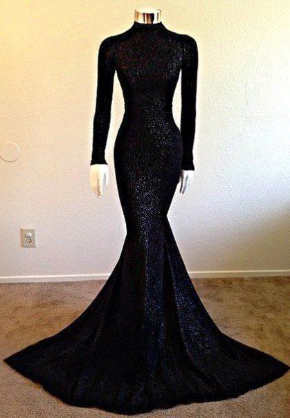 Elegant Black Sequins Long Sleeves Prom Dress Mermaid Long