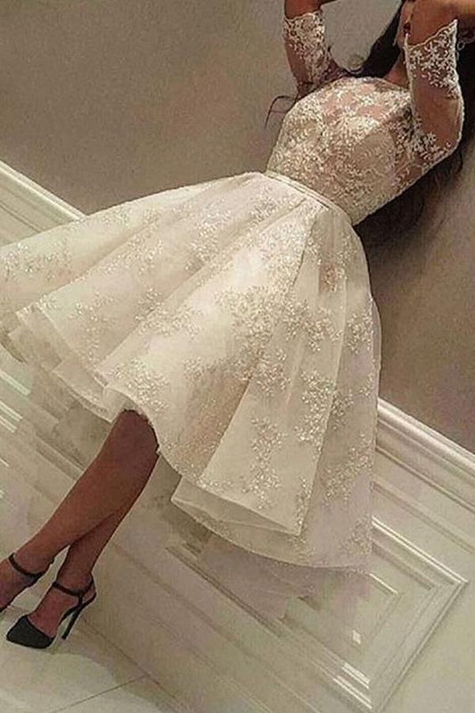Elegant Short A-line Wedding Dress With Tulle Lace Sleeves