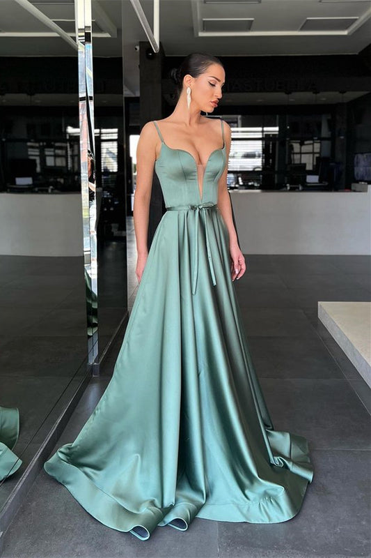 Elegant Spaghetti-Straps V-Neck Sleeveless Prom Dress Long