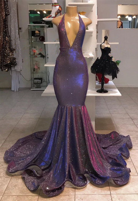 Amazing V-Neck Sleeveless Mermaid Prom Dress Long Shinning Sequins