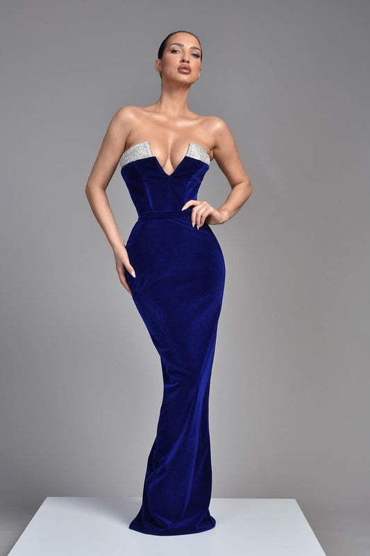 Chic V-Neck Sleeveless Mermaid Prom Dress Royal Blue Velvet
