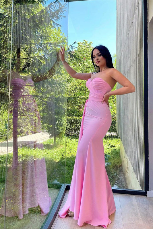 Charming Pink Sweetheart Mermaid Prom Dress Long With Slit Ruffle