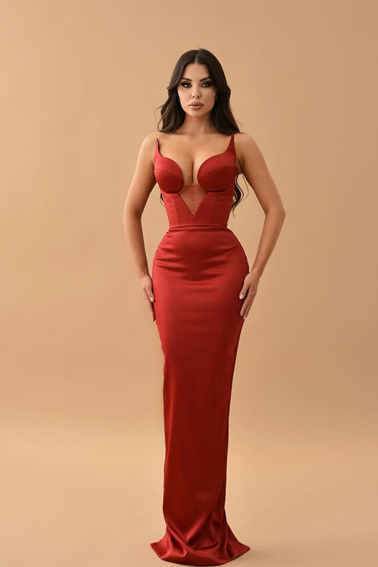 Chic Rust Sweetheart Sleeveless Mermaid Prom Dress With Back Split