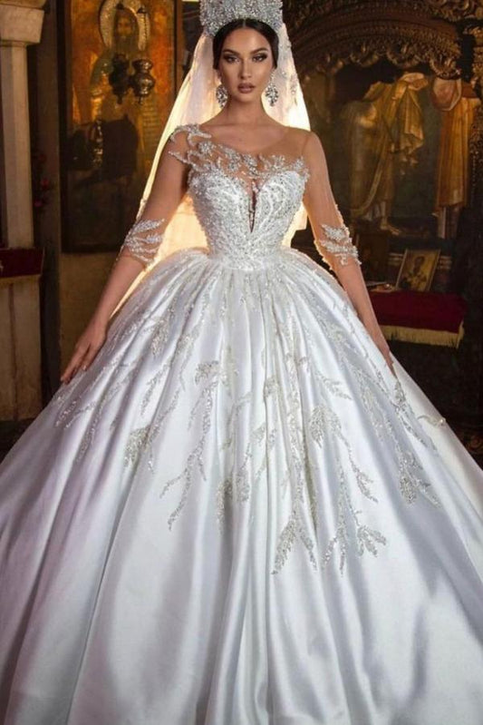 Princess Sweetheart Wedding Dress with Elegant Long Satin Sleeves