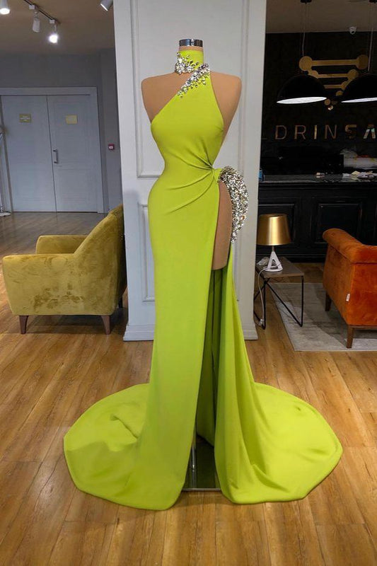 High Neck Mermaid Long Prom Dress With Slit
