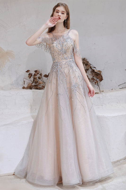 Gorgeous Halter Sleeveless Prom Dress Tulle With Beadings Crystals