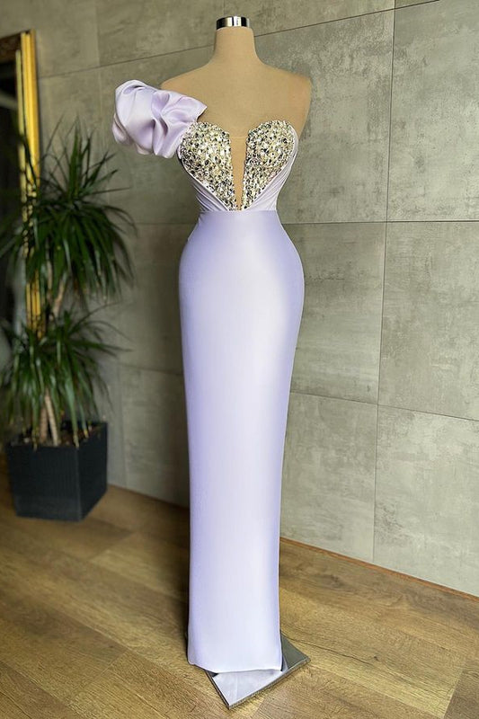 Charming Light Lilac One Shoulder Prom Dress Mermaid Sweetheart With Crystals