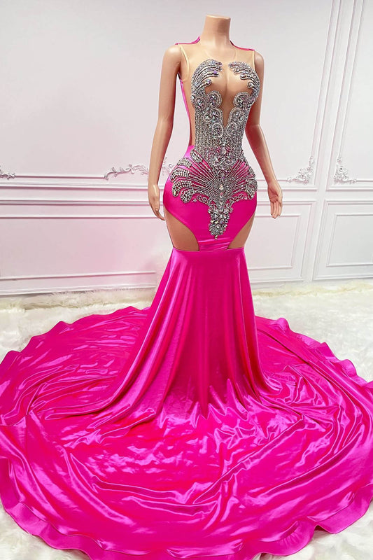 Fabulous Fuchsia Sleeveless Mermaid Prom Gown Scoop With Beadings On Sale