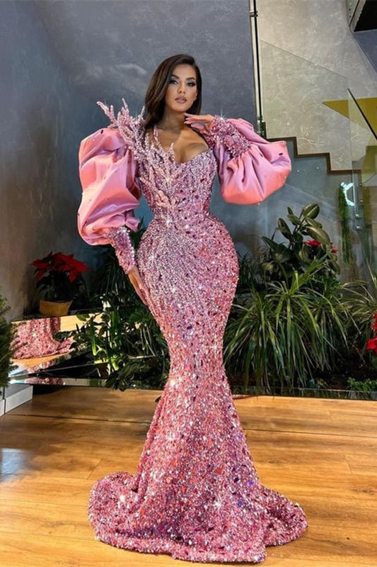 New Arrival Long Sleeves Mermaid Prom Dress Sequins With Beads