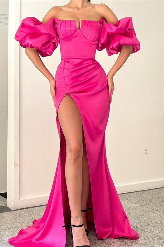 Charming Fuchsia Off-the-Shoulder Mermaid Prom Dress Slit Long Online