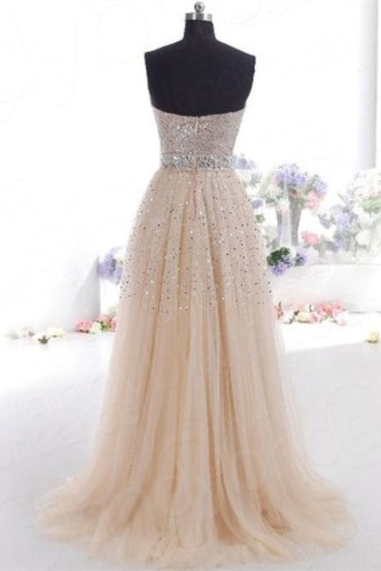 Stunning Sweetheart Sequins Prom Dress Long Tulle Party Gowns