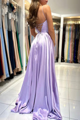 Gorgeous Lilac Spaghetti-Straps A-line Prom Dress Sleeveless On Sale