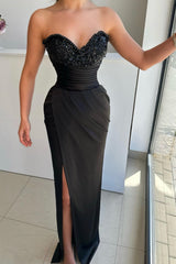 Gorgeous Black Sweetheart Mermaid Prom Dress Pleats Pearls Sequins With Split