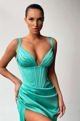 Starps V-Neck Split Prom Dress Long Sleevesless Evening Party Gowns