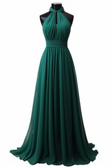 Pink Chiffon Prom Dress Halter Sleeveless Long Pleated