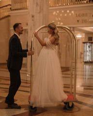 Elegant Off-The-Shoulder Mermaid Wedding Gown with Detachable Tulle Train