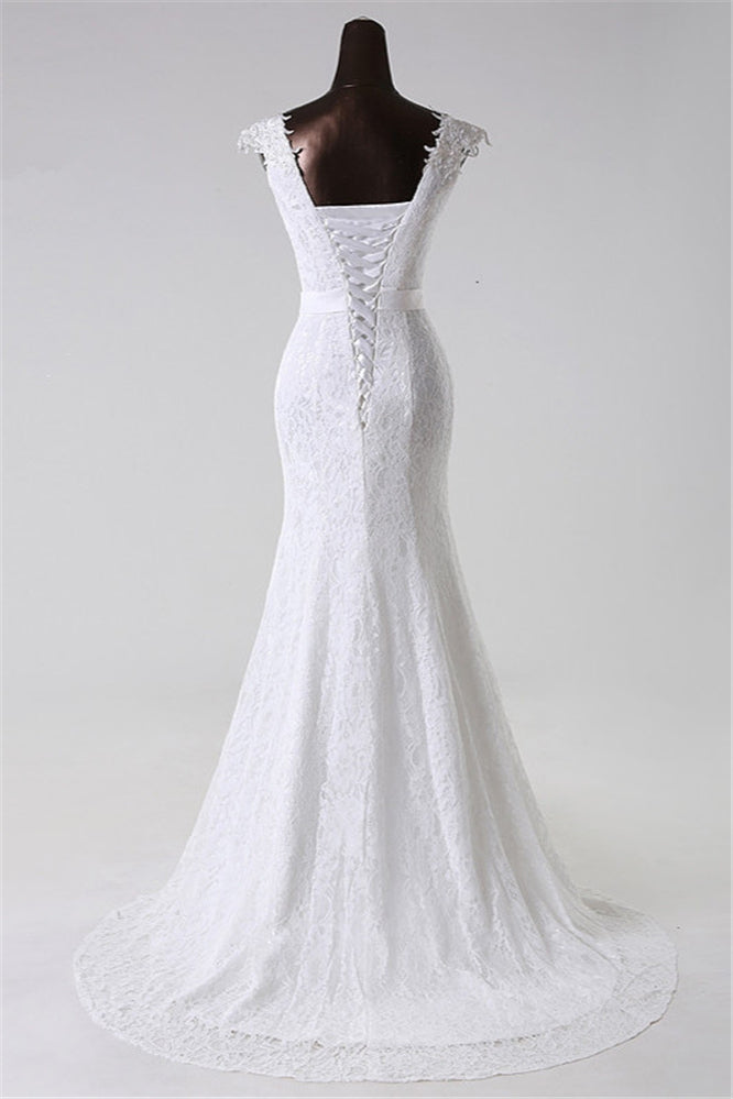 Elegant Mermaid Wedding Gown with Long Lace and Jewel Appliques
