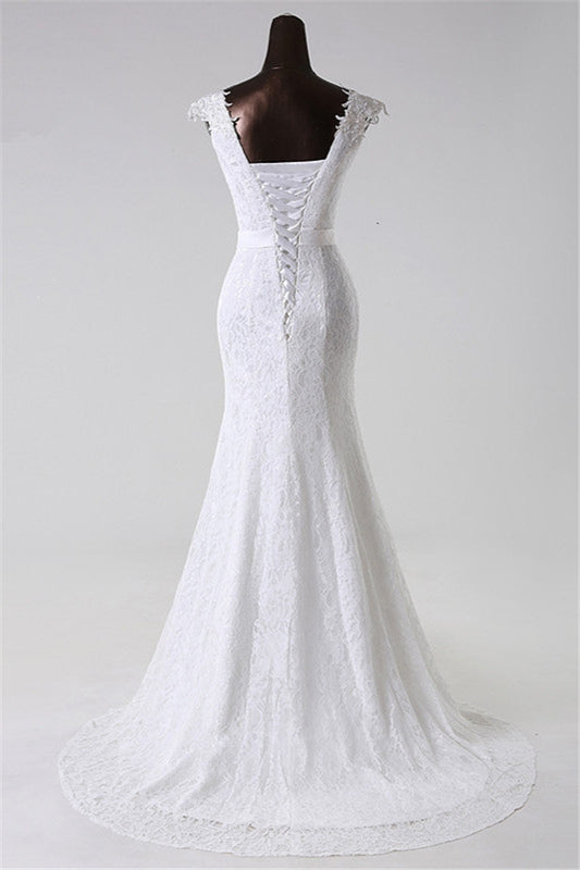 Elegant Mermaid Wedding Gown with Long Lace and Jewel Appliques