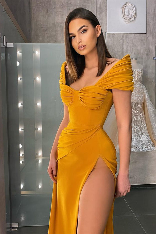 Amazing Off-the-Shoulder Mermaid Prom Dress Slit Long