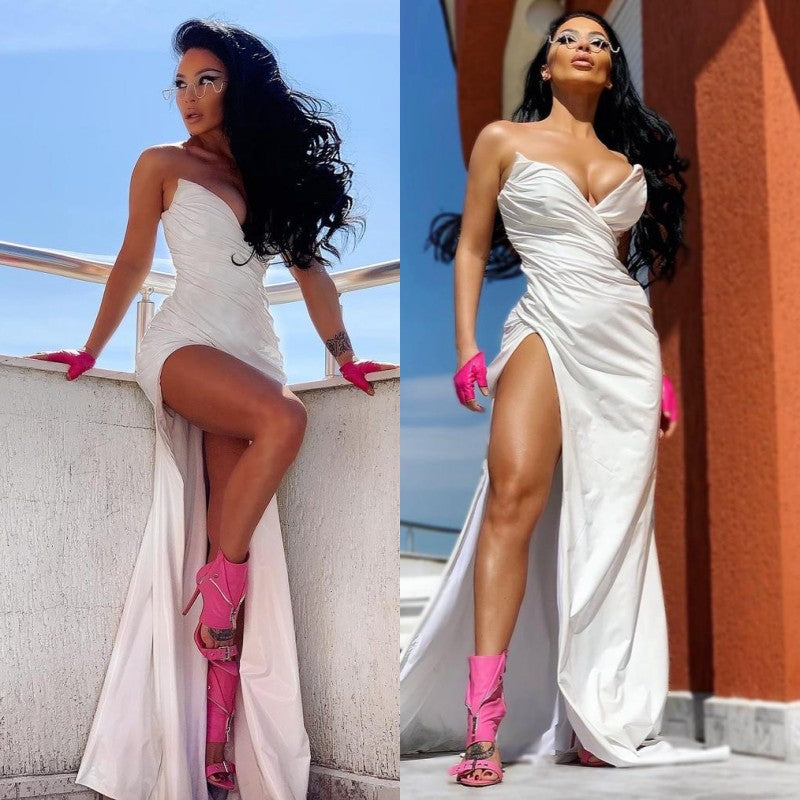 Sweetehart White Prom Dress Long With Slit