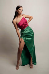 New Arrival One Shoulder Sleeveless Mermaid Prom Dress Pleats With Split