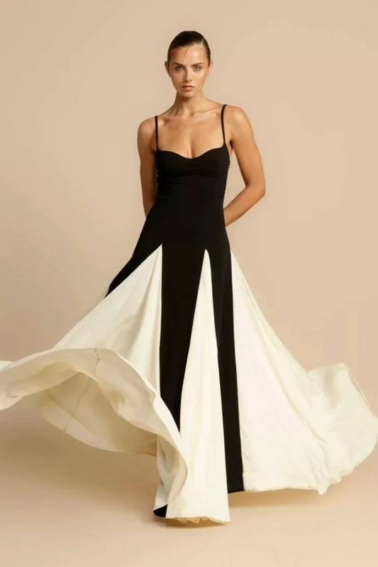 Black Ivory Spliced Sleeveless Spaghetti Straps A-Line Prom Dress