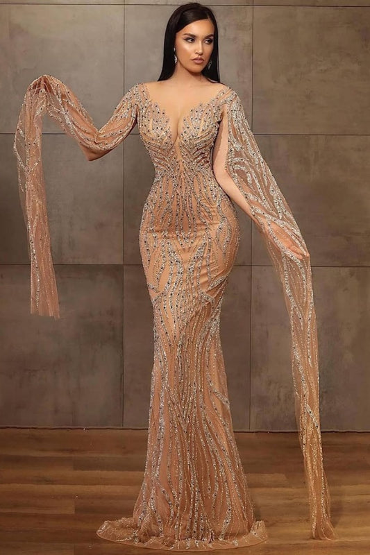 Strapless Long Tulle Prom Dress Mermaid with Beads