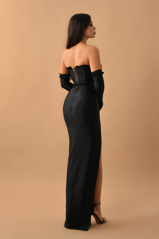 Modern Black Mermaid Prom Dress Lace With Split Corset Back