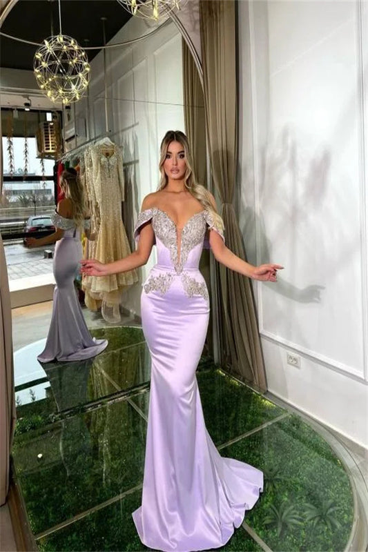 Gorgeous Purple Off-the-shoulder Long Mermaid Prom Dress