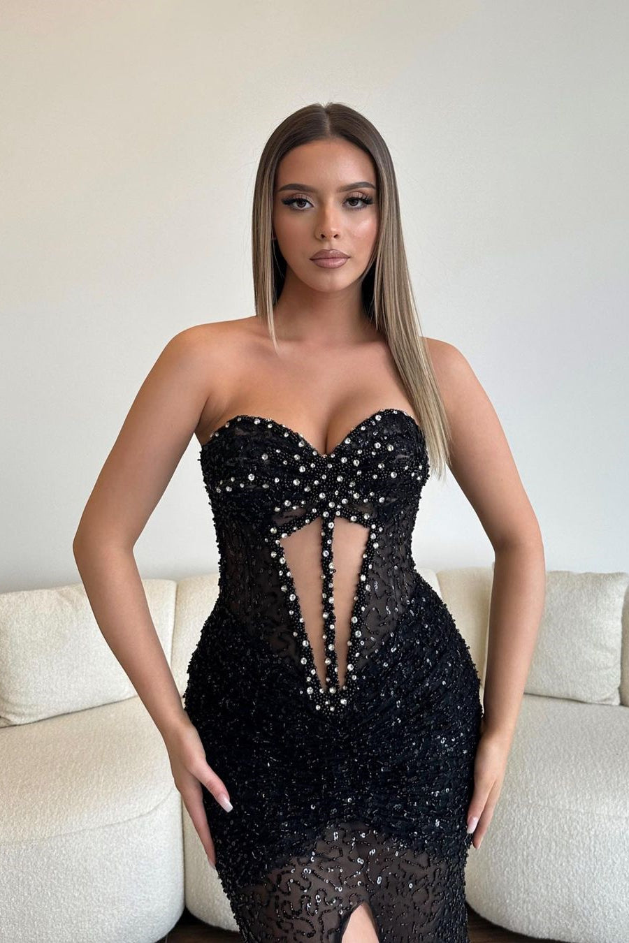 Popular Sweetheart Sleeveless Mermaid Prom Dresses With Split Sequins Pearls Beads