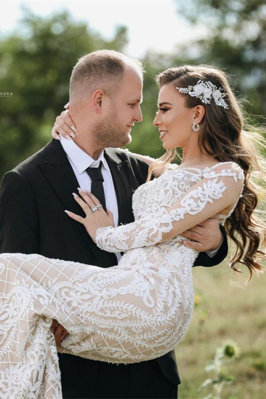 Mermaid Lace Wedding Dress with Long Sleeves for Online Purchase