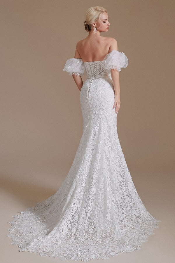Long Mermaid Sweetheart Wedding Dresses With Detachable Sleeves in Vintage Lace