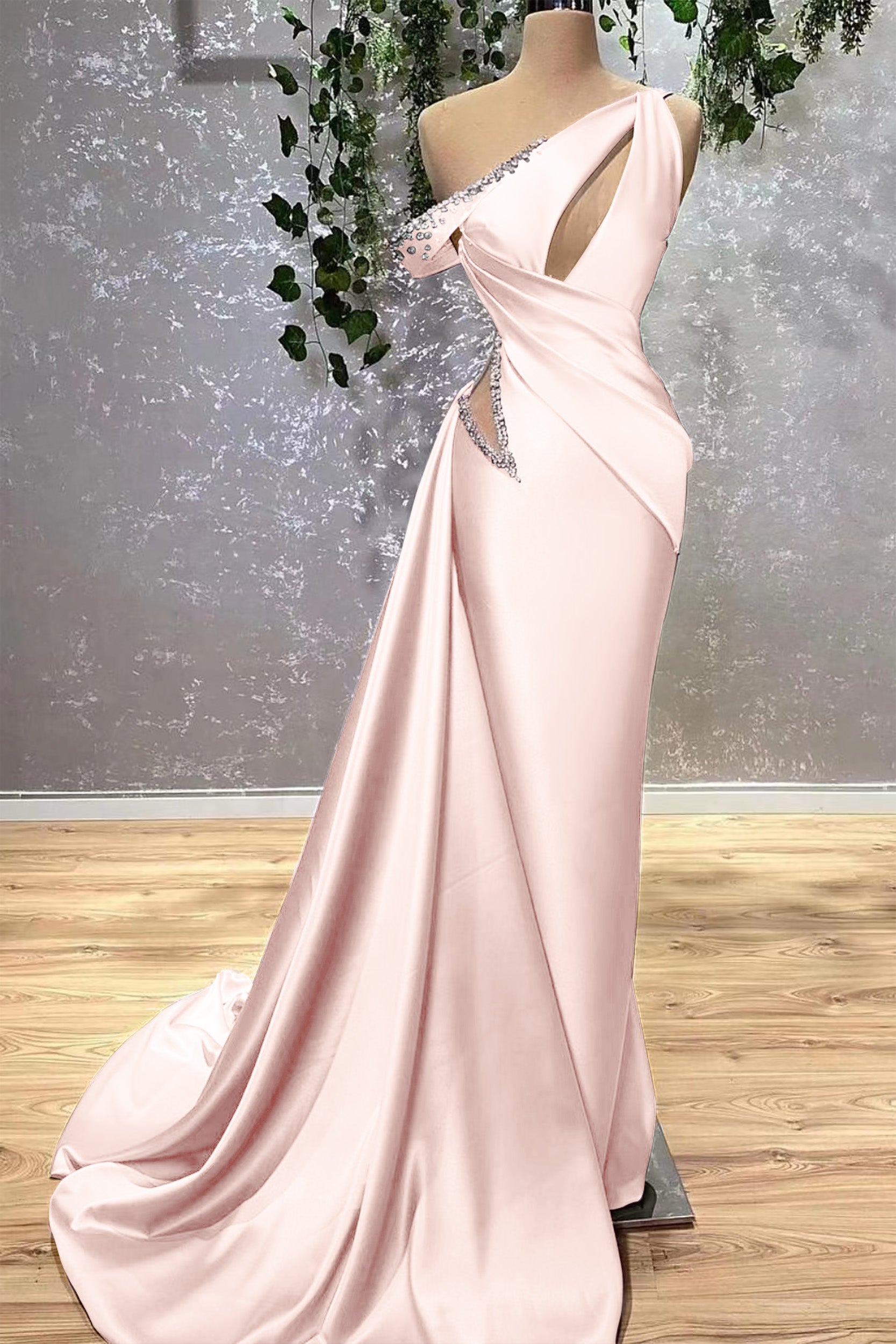 Lilac Off-the-Shoulder Sleeveless Mermaid Prom Dress with Rhinstone