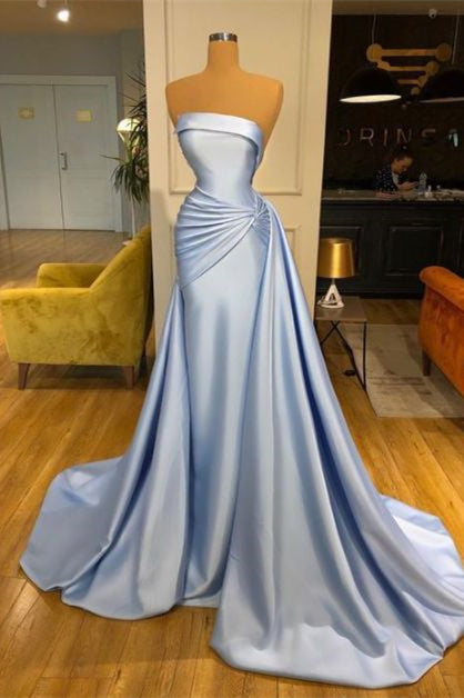Gorgeous Baby Blue Strapless Mermaid Prom Dress Long Overskirt