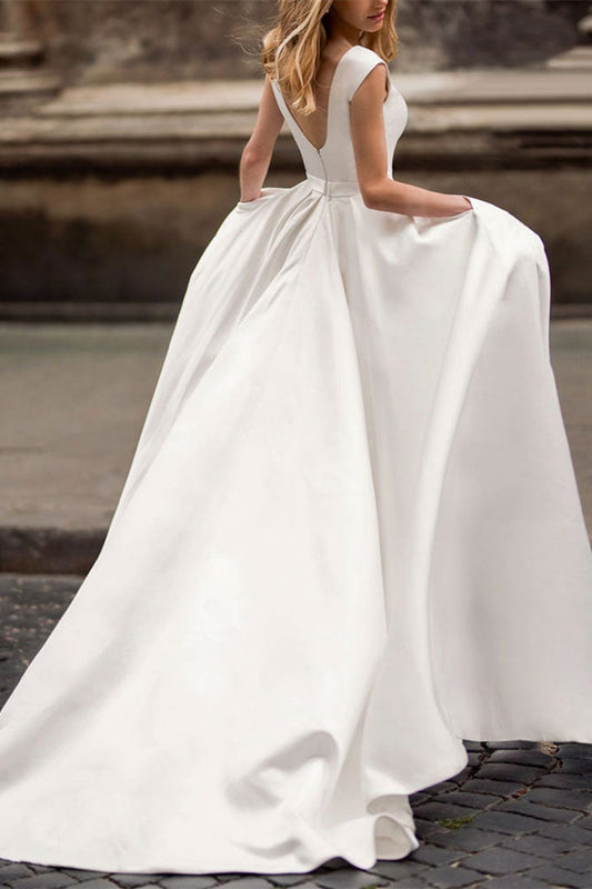 Wedding Dress With Cap Sleeves and Pockets