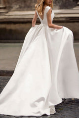 Wedding Dress With Cap Sleeves and Pockets