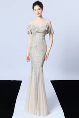 Spaghetti-Straps Mermaid Sequins Prom Dress With Ruffles