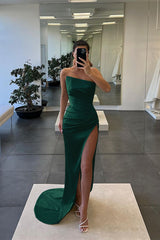 Sleeveless Strapless Long Mermaid Slit Prom Dress