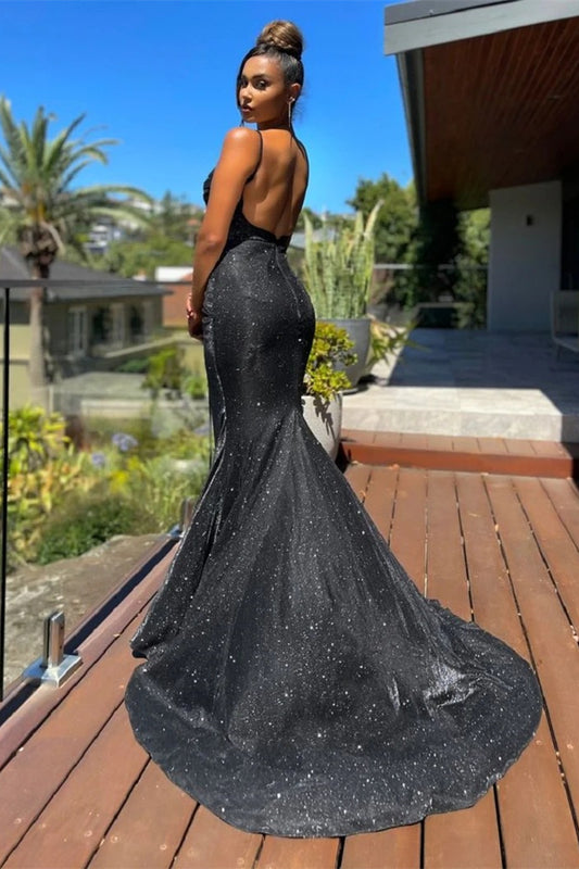 Classy Spaghetti-Straps Mermaid Prom Dress Long Open Back With Zipper