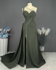 Fuchsia Evening Dress Long One Shoulder With Slit Pleated Beadings
