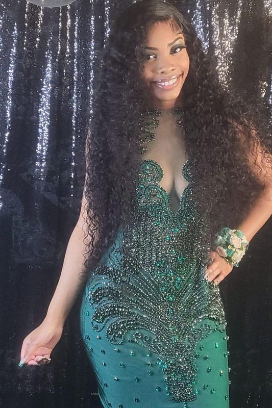 Gorgeous Dark Green Sleeveless Mermaid Prom Dress Sequins Beadings Long