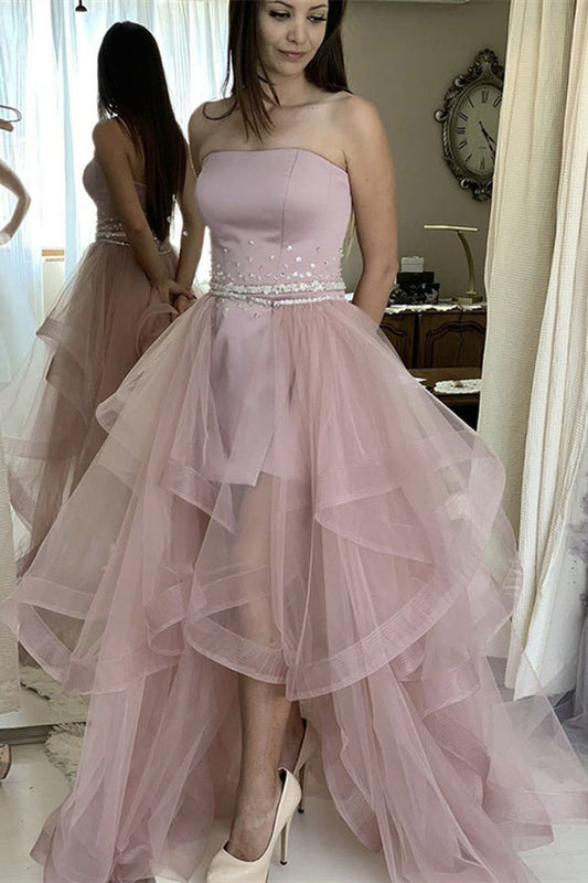 Strapless Detachable Tulle Skirt Long Prom Dress