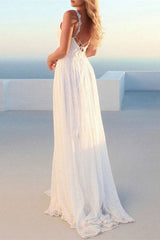 Modern V-Neck Wedding Dress with Lace for the Beach